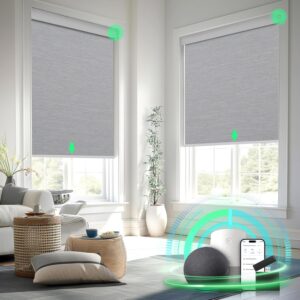 MANSNIX Smart Motorized Blinds with Remote Control, Blackout Roller Shades, Custom Smart Blinds with Valance, Cordless Electric Window Blinds & Automatic Shades(Grey,34" Wx72 H)