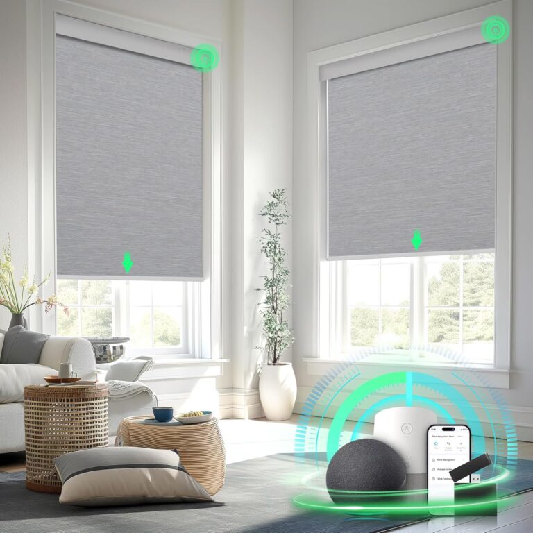 MANSNIX Smart Motorized Blinds with Remote Control, Blackout Roller Shades, Custom Smart Blinds with Valance, Cordless Electric Window Blinds & Automatic Shades(Grey,34″ Wx72 H)
