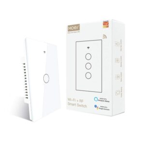 MOES Touch Wall Single Live Wire Smart Switch，No Neutral Wire Needed, 2.4GHz WiFi RF433 Light Switch Works with Smart Life/Tuya App, Alexa and Google Home, Single Pole 110V, White 3 Gang