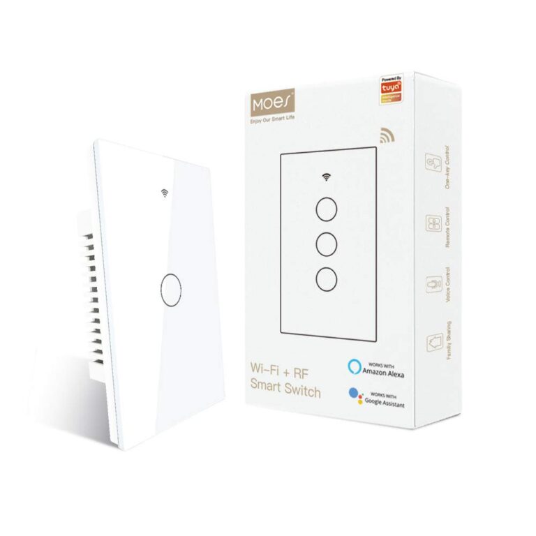 MOES Touch Wall Single Live Wire Smart Switch，No Neutral Wire Needed, 2.4GHz WiFi RF433 Light Switch Works with Smart Life/Tuya App, Alexa and Google Home, Single Pole 110V, White 3 Gang