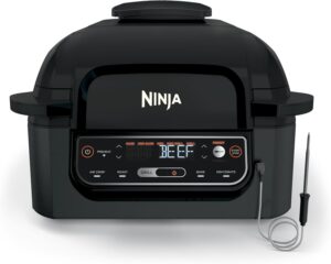 Ninja® Foodi™ Smart 5-in-1 Indoor Grill | With 4-Quart Air Fryer, Roast, Bake, Dehydrate, and Smart Cook System | Black | LG451BK