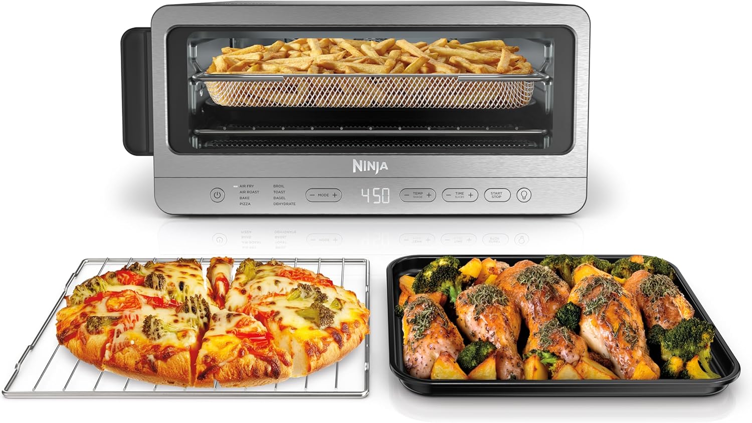 Ninja, Toaster Oven, Air Fryer, Thermometer, Toaster Oven Air Fryer Combo, Stainless Steel, Quick meals, Fries, Frozen Food, Air Fry, Dehydrate, Reheat, 13-in-1,Less Oil, Flip Away Oven, Foodi, SP351