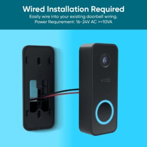 Wyze Video Doorbell v2, Wired, 2K Video, Two-Way Audio, Color Night Vision, Compatible with Alexa & Google Assistant, Black (Renewed)