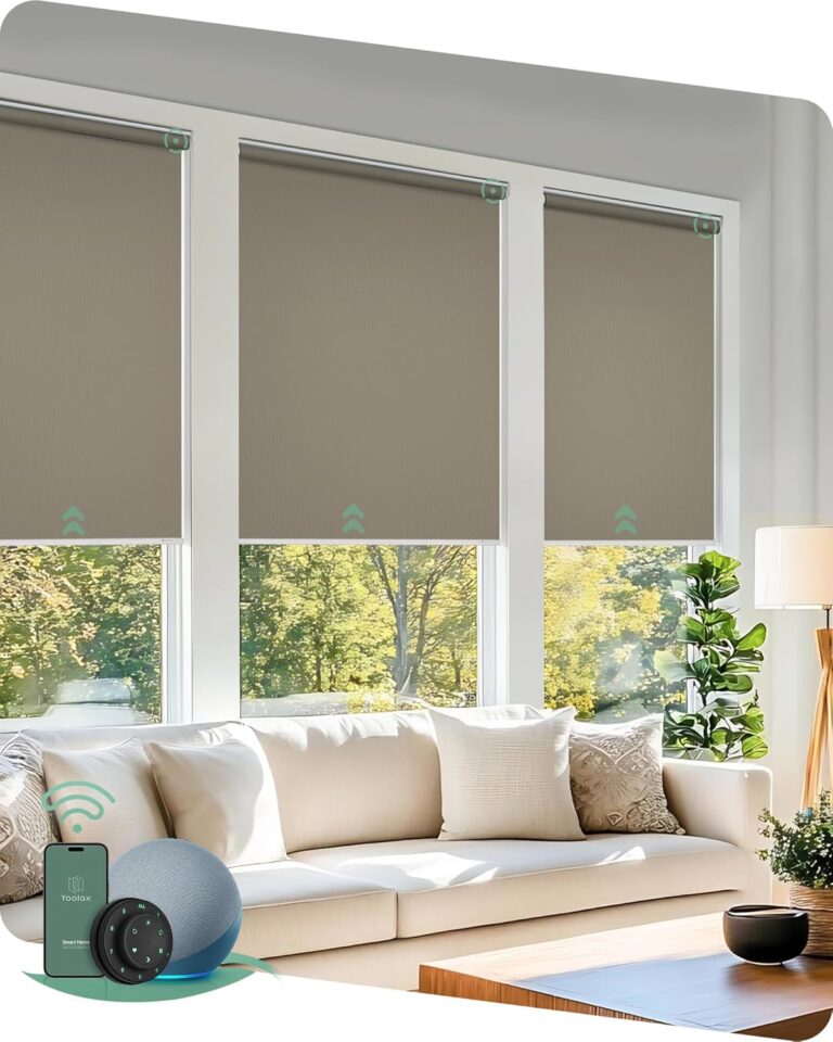 Yoolax Motorized Blinds with Remote, 100% Blackout Smart Roller Shades Work with Alexa, Google, Apple Home, Custom Automatic Shades with Voice Control for Bedroom Office (Pure White)
