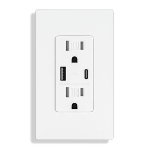 10 Pack - BRILLTECH 4.8A/24W USB Outlet, Wall Outlet with Type C & Type A Ports, 15 Amp Receptacle Plug, Tamper-Resistant Receptacle, Screwless Wall Plate Include, UL Listed, White
