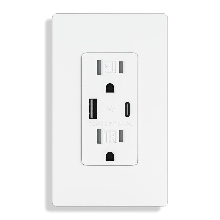 10 Pack – BRILLTECH 4.8A/24W USB Outlet, Wall Outlet with Type C & Type A Ports, 15 Amp Receptacle Plug, Tamper-Resistant Receptacle, Screwless Wall Plate Include, UL Listed, White