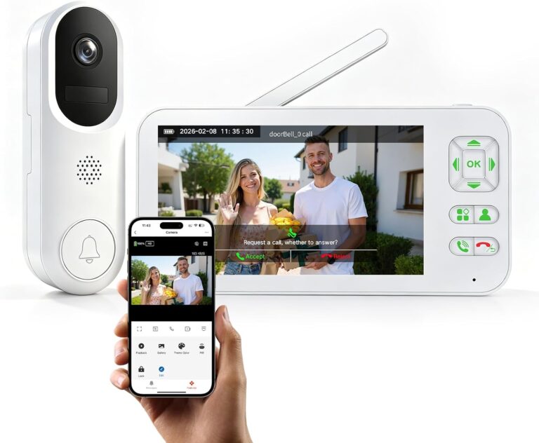 ACEBELL Smart Wireless Doorbell with Camera and 5-inch Monitor, WiFi Video Doorbell Intercom System with PIR Motion Detection, APP Control, Local Storage, No Subscription, Night Vision