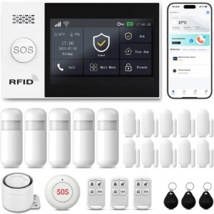 Alarm System for Home Security,4.3in Touch Screen Smart System APP Control | No Monthly Fees,24PcsWiFi+GSM/4G Home Security System,No Pairing Required,Instant App Alerts,Work with Alexa,for Apartment