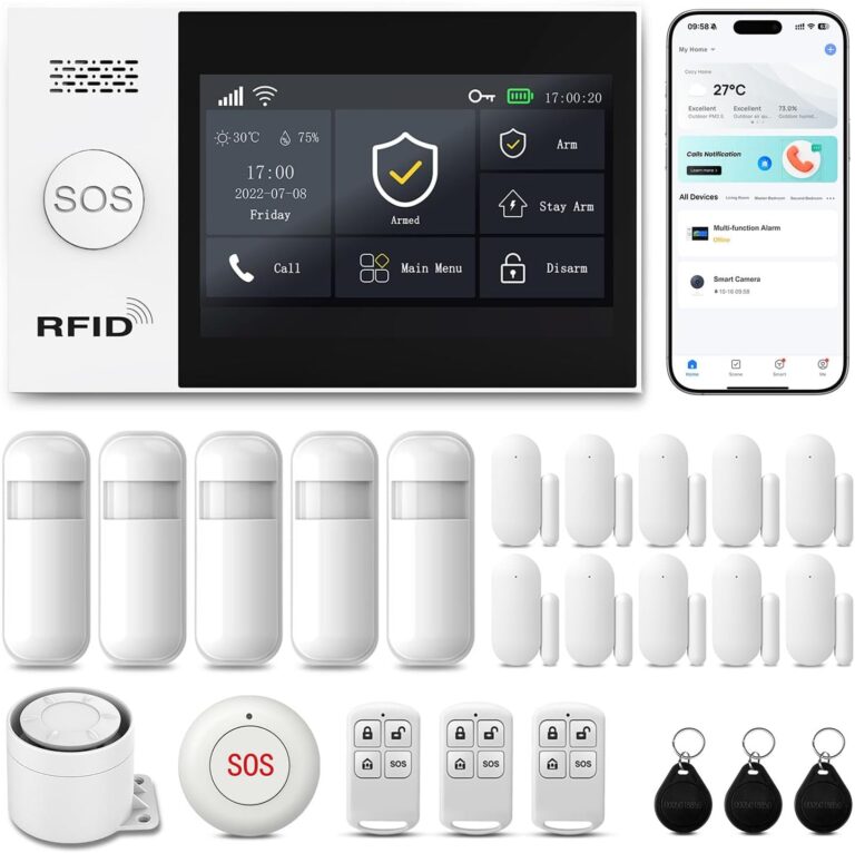 Alarm System for Home Security,4.3in Touch Screen Smart System APP Control | No Monthly Fees,24PcsWiFi+GSM/4G Home Security System,No Pairing Required,Instant App Alerts,Work with Alexa,for Apartment