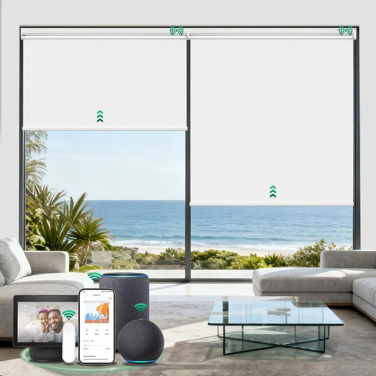 Allesin Motorized Blinds with Remote | Automatic Blackout Roller Shades, Easy Install & Smart Control Electric Blinds for Home Office, Living Room (Gray 27″ W x 72″ H)