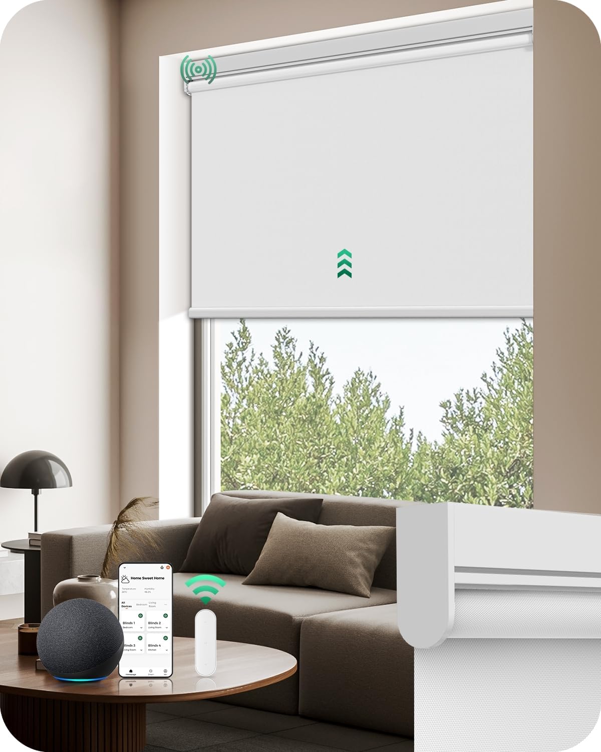 Allesin Smart Motorized Blinds with Remote | Zigbee Blackout Roller Shades, No Hub Needed, Alexa & App Controlled for Indoor Windows (White, 23″ W x 72″ H)