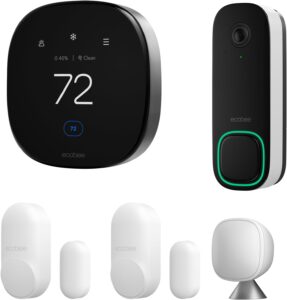 ecobee Comfort and Security Bundle, Smart Thermostat Premium & SmartSensor | Built-in Alexa and Siri, Doorbell live view, Smoke alarm detection, Radar occupancy sensor, open and close notifications