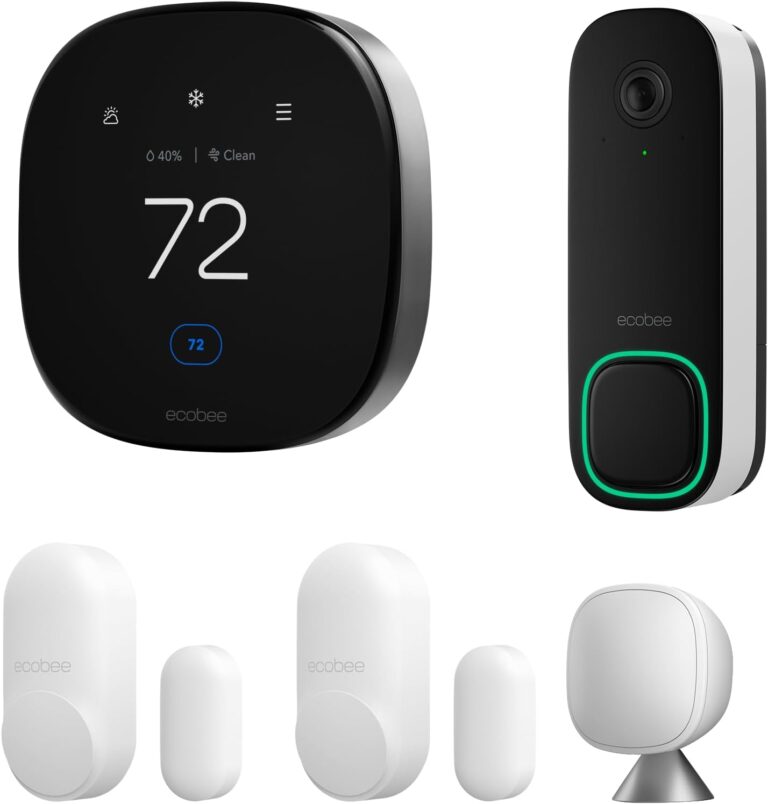 ecobee Comfort and Security Bundle, Smart Thermostat Premium & SmartSensor | Built-in Alexa and Siri, Doorbell live view, Smoke alarm detection, Radar occupancy sensor, open and close notifications