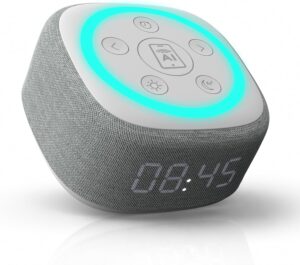 Gemini Home Speaker with AI Voice Assistant Access & Built-in Mic, Bluetooth White Noise Machine for Bedroom, 16 Sleep Sounds, 8 RGB Night Light Modes, LED Clock Display (BRS-180) | White noise machine for bedroom - 16 sleep sounds, 8 RGB night light modes - rich audio sound - black