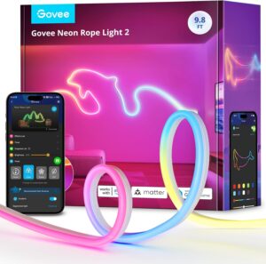 Govee RGBIC Neon Lights 32.8ft Works with Matter, Alexa, Google Assistant | LED Smart Neon Rope Light 2, Custom DIY Neon Strip Lights for Bedroom and Wall Decor, Softer Material, White
