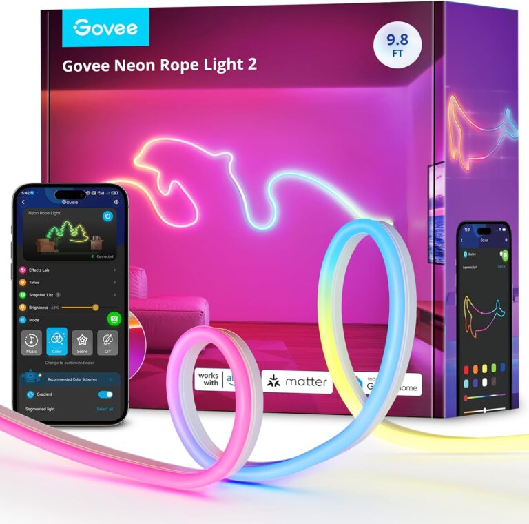 Govee RGBIC Neon Lights 32.8ft Works with Matter, Alexa, Google Assistant | LED Smart Neon Rope Light 2, Custom DIY Neon Strip Lights for Bedroom and Wall Decor, Softer Material, White