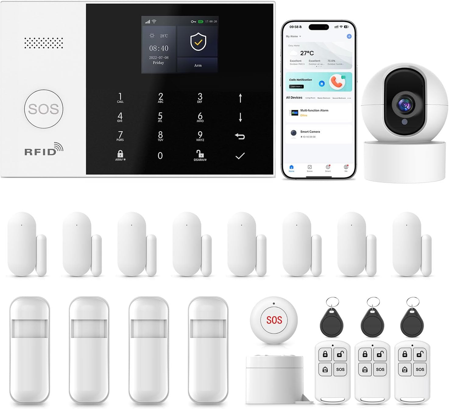 Home Security Systems,22Piece WiFi+GSM/4G with 2K HD Camera Wireless Home Alarm System Kit,Phone Smart Life/Tuya App Control & Real-Time Alert,SOS Button,NO Monthly Fees,Easy to Install