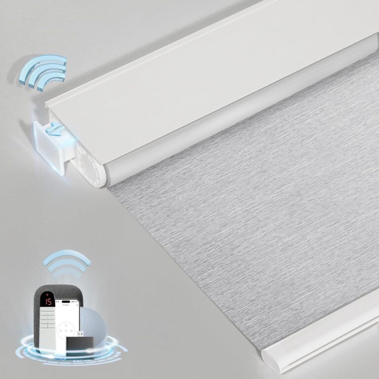 MANSNIX No-Drill Motorized Blackout Blinds with Remote, White, 34.5″ x 36″ | Tool-Free Installation, Works with Tuya & Alexa via Hub, Cordless, Child Pet & Renter Friendly, Privacy, Thermal Cooling