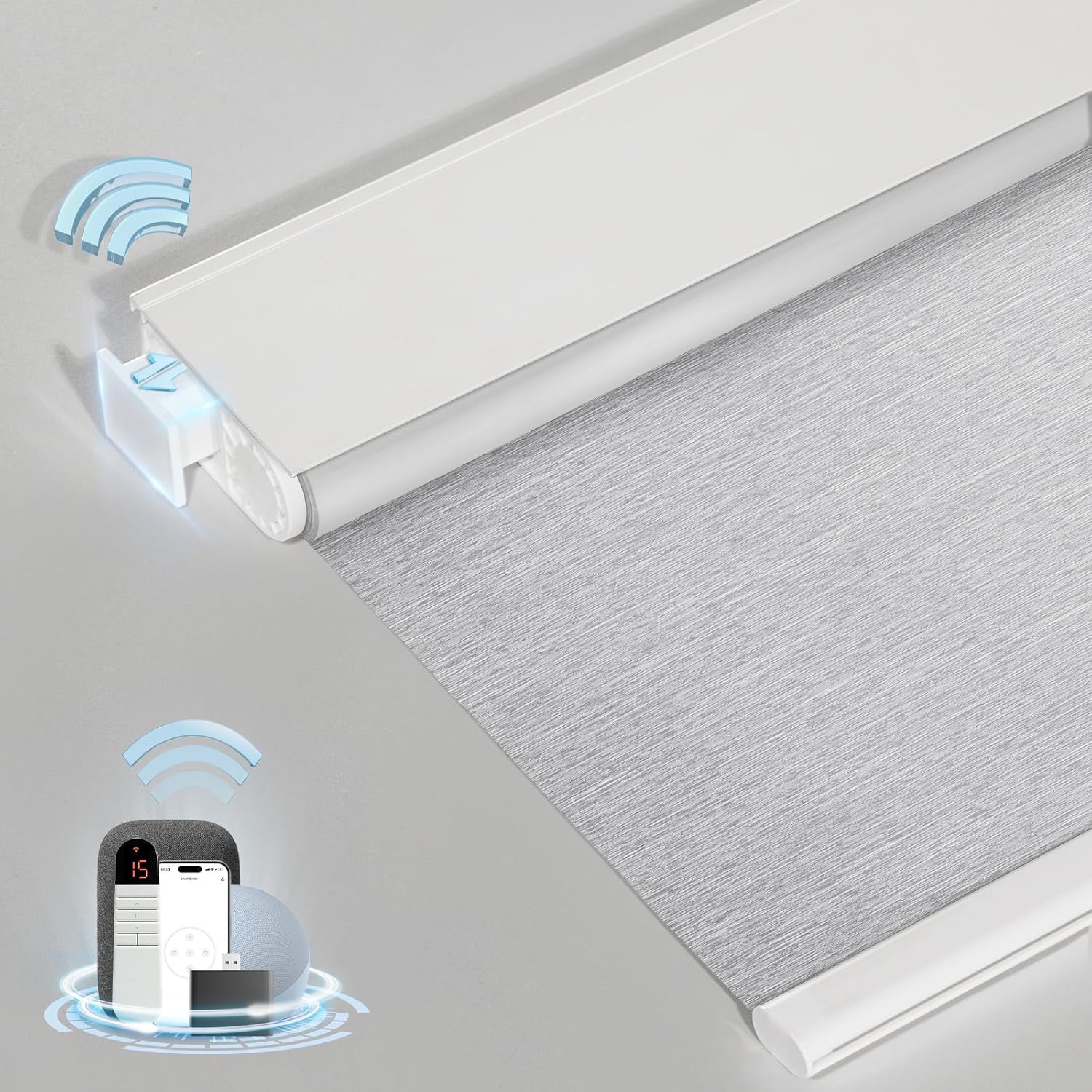 MANSNIX No-Drill Motorized Blackout Blinds with Remote, White, 34.5″ x 36″ | Tool-Free Installation, Works with Tuya & Alexa via Hub, Cordless, Child Pet & Renter Friendly, Privacy, Thermal Cooling