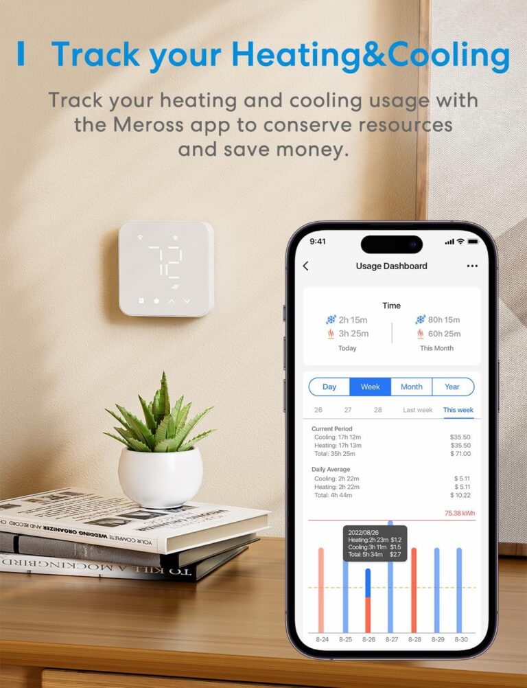 meross Matter Smart Thermostats for Home, Programmble WiFi Thermostat | App Remote & Voice Control, Works with Alexa, Apple Home, Google Assistant, C-Wire Required