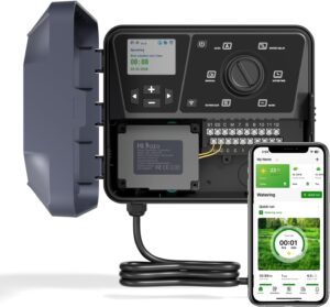 Outdoor Smart Sprinklers Controller 2.4GHz WiFi, Irrigation Controller Easy Use App Enabled, 16 Zones + 16 Plans, Save Water Auto Skip Rain, Freeze & Wind, 10 Minutes Install