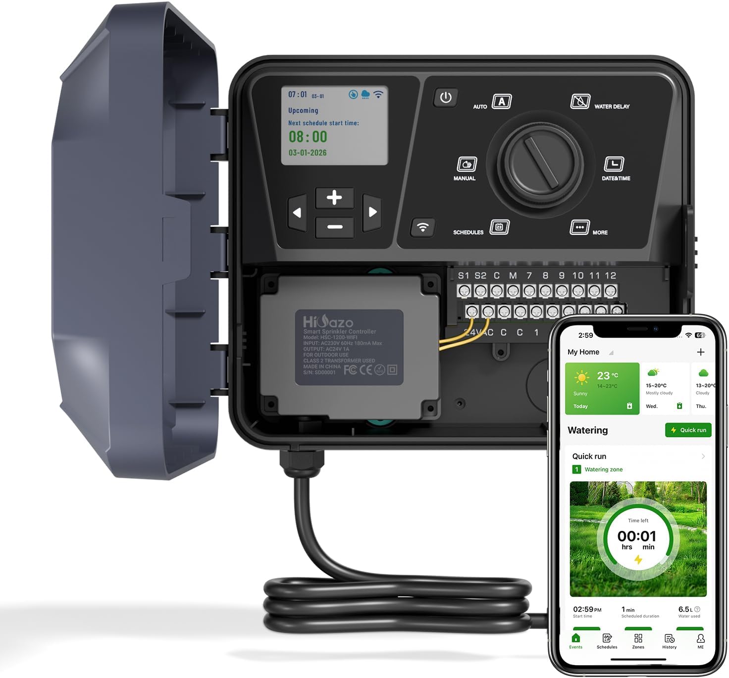 Outdoor Smart Sprinklers Controller 2.4GHz WiFi, Irrigation Controller Easy Use App Enabled, 16 Zones + 16 Plans, Save Water Auto Skip Rain, Freeze & Wind, 10 Minutes Install
