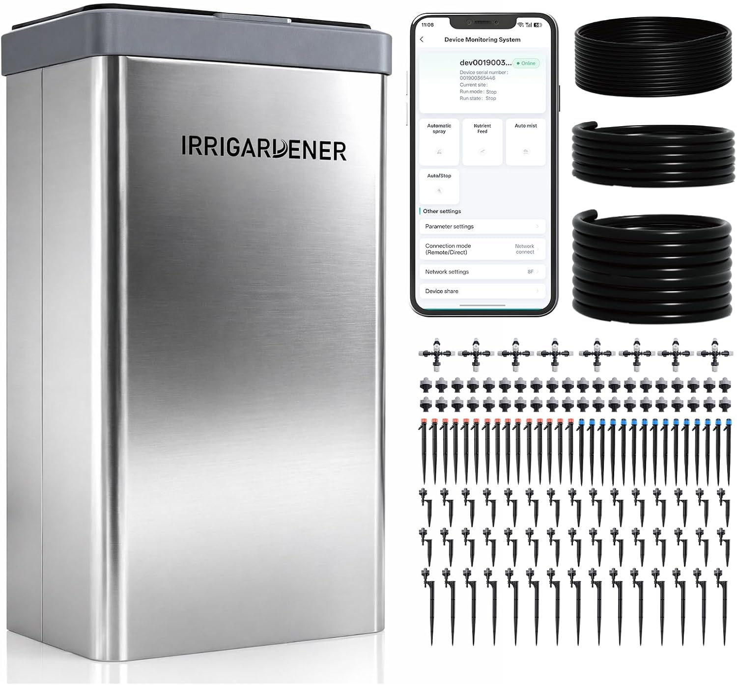 Smart Irrigation System App Remote Control 100W Custom Schedule Dual Zone | Smart IF-THEN Automation, Misting Cooling, Plant Nutrient Feed for Patio, Lawn, Greenhouse 304 Stainless Steel