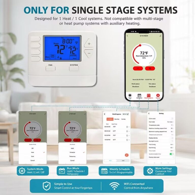 Smart WiFi Thermostat for Home with App Remote Control, Advanced Programmable Regulator for Ultimate Comfort, Supporting 7-Day, 5-1-1 Day, or Non-Programmable Modes.