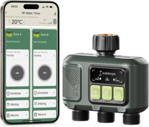 Soildrops WiFi Water Timer Smart Irrigation Controller with Gateway | 984ft RF range, 8-month battery life, weather delay, OTA updates, AES-128 security, and supports up to 64 devices