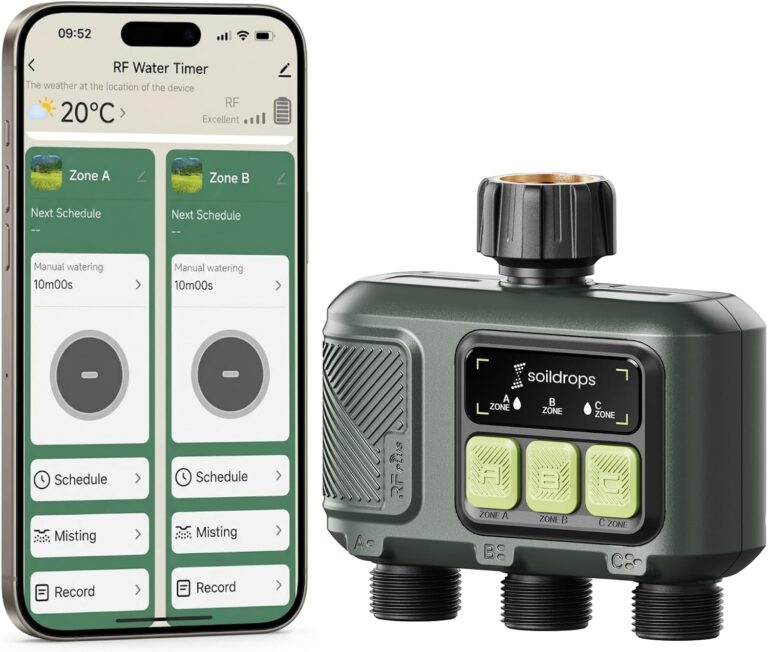 Soildrops WiFi Water Timer Smart Irrigation Controller with Gateway | 984ft RF range, 8-month battery life, weather delay, OTA updates, AES-128 security, and supports up to 64 devices