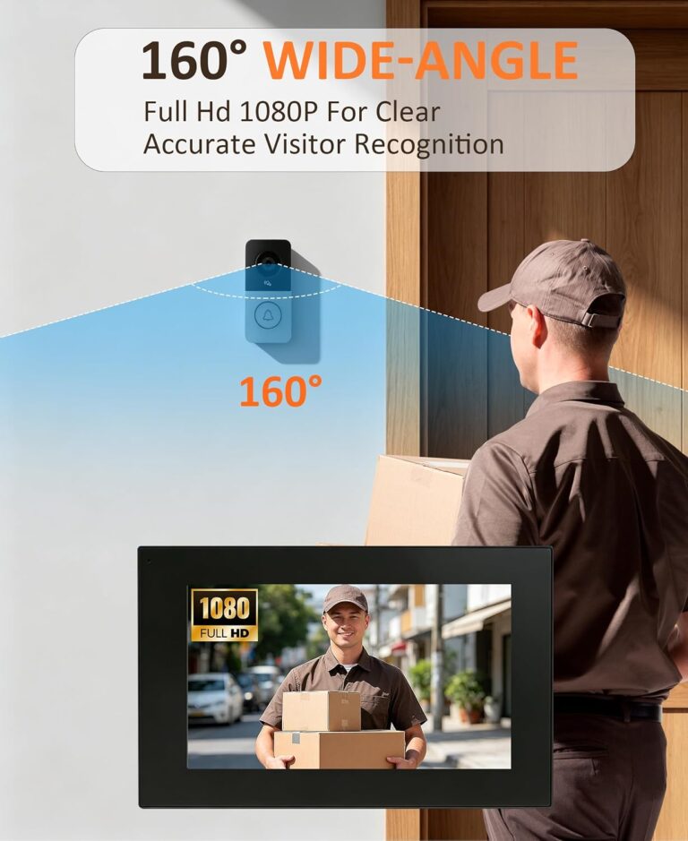 YINTIN 1080P Wired Smart Video Doorbell Intercom System with 7″ Monitor | Dual local and WiFi modes, long-range anti-interference, 2-way talk, Tuya app control, free 32GB SD card and no subscription.