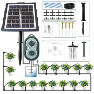 50FT Solar Automatic Drip Irrigation Kit System, Smart Self-Watering System with USB Charging for Outdoor Indoor Use, 2200mAh Automatic Watering System Supports 15 Pots for Garden, Balcony & Patio