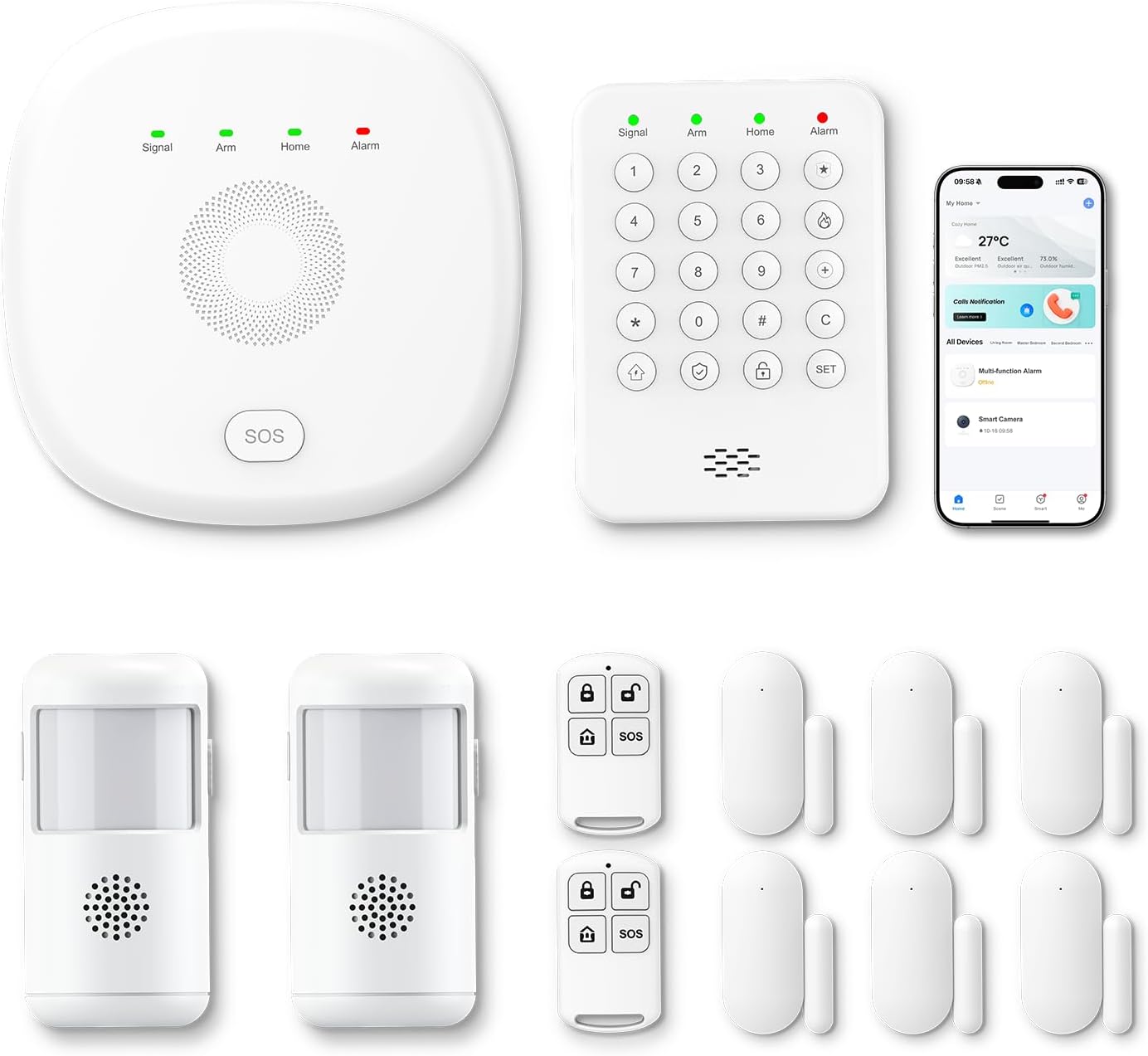 Alarm System for Home Security 24Pcs WiFi+GSM/4G Home Alarm System | NO Monthly Fee,120dB Loud Alarm with Instant App Alerts,Work with Alexa or Google,SOS Button,No Pairing Required