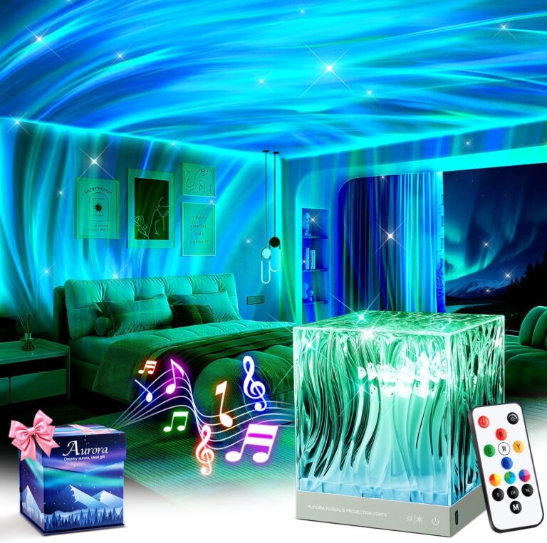 Ambient Lighting, 16 Colors Led Lights for Bedroom, Gift Ideas, Room Decor | 3-in-1 Sunset/Ocean/Northern Patterns, Remote, 6 Brightness, 1 Hr Timer, Made of Glass & Wood, for Bedroom, Bathroom, Dorm