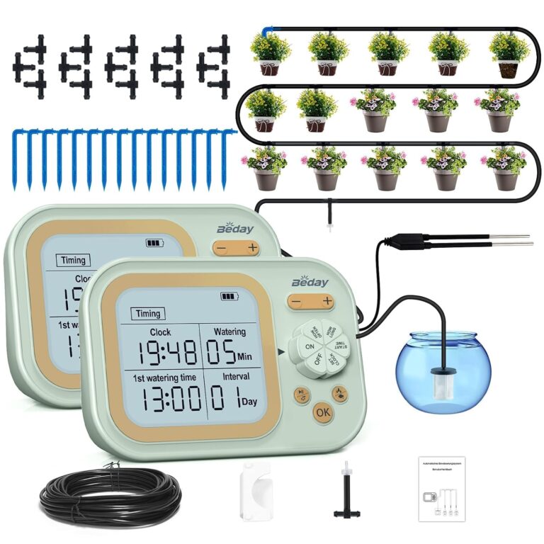 Automatic Watering System Dual Pump for Indoor Plants, Built-in Rechargeable Battery, Two Independent Water Zones, Worry-Free Vacation Drip Irrigation Kit, Water-Saving Smart Plant Waterer, White