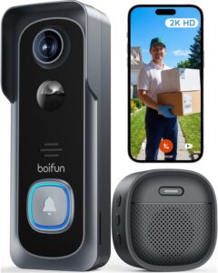 BOIFUN 5MP Video Doorbell Camera Wireless – Sharper Than 2K, 166° Wide View | No Subscription, HDR Night Vision, Smart Human Detection, Two-Way Audio & Battery Doorbell with Chime, 2.4 GHz Wi-Fi Only