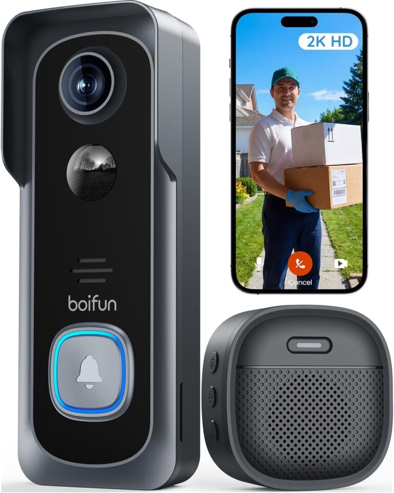 BOIFUN 5MP Video Doorbell Camera Wireless – Sharper Than 2K, 166° Wide View | No Subscription, HDR Night Vision, Smart Human Detection, Two-Way Audio & Battery Doorbell with Chime, 2.4 GHz Wi-Fi Only