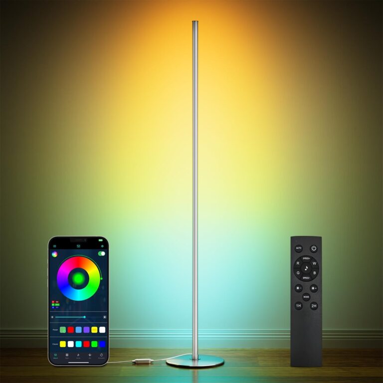 Bright LED RGB+IC Corner Floor Lamp with App, Remote Control Obsidian Black | Smart Ambient Lighting Color Changing Standing Lamps with Music Mode, 16 Million DIY Colors,Tall Lamp for Bedroom,Living Room