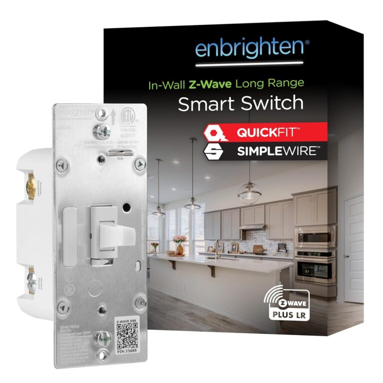 Enbrighten Z-Wave Long Range On/Off Switch, 800 Series, Paddle | Line/Load Swapping, Direct 3-Way (No Add-On Needed), White or Light Almond, Hub Required, Works with Alexa & Google Home