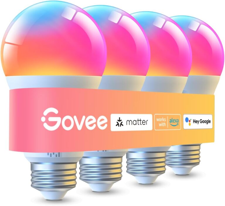 Govee LED Smart Light Bulbs, 1000LM RGBWW A19 75W E26 Base 4 Pack | Color Changing Light Bulb, Work with Matter Alexa and Google Assistant, Smart Bulbs for Bedroom, Living Room