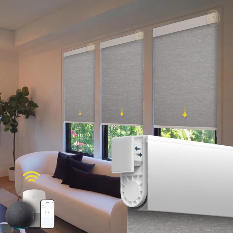 Hapadif Motorized Blinds – No Drill Automatic Cordless Roller Shades Electric Smart Blinds with Remote Control (Black, 34 x 72), MH100
