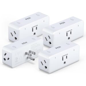 KMC Smart Plug 4-Pack, Side 3-Outlet Extender, Compatible with Google & Alexa, No Hub Required, WiFi Plugs