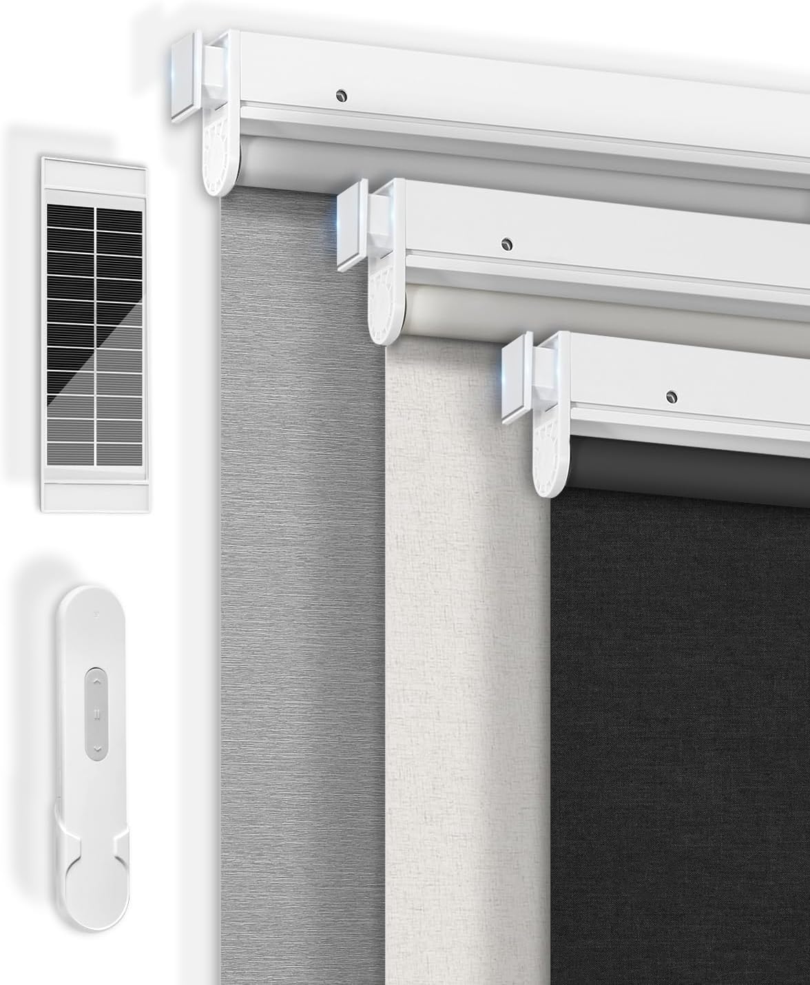 LICHTDIM24 No-Drill Motorized Blinds with Remote, Blackout Roller Shades | Rechargeable Shades for Windows, Electric Automatic Wireless Cordless Blinds for Bedroom and Living room (White,35″W*72″H)