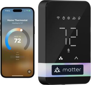 meross Matter Smart Thermostat for Electric Baseboard Heater, Black | WiFi Programmable Thermostat Works with HomeKit, Alexa, Google Home & SmartThings | 120-240V | Energy Saving | Remote Control