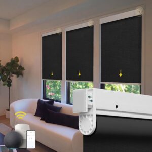 Motorized Blinds No Drill Automatic Blinds for Windows Cordless Roller Shades Electric Blinds with Remote Control Smart Blinds (White, 21.5 x 72)