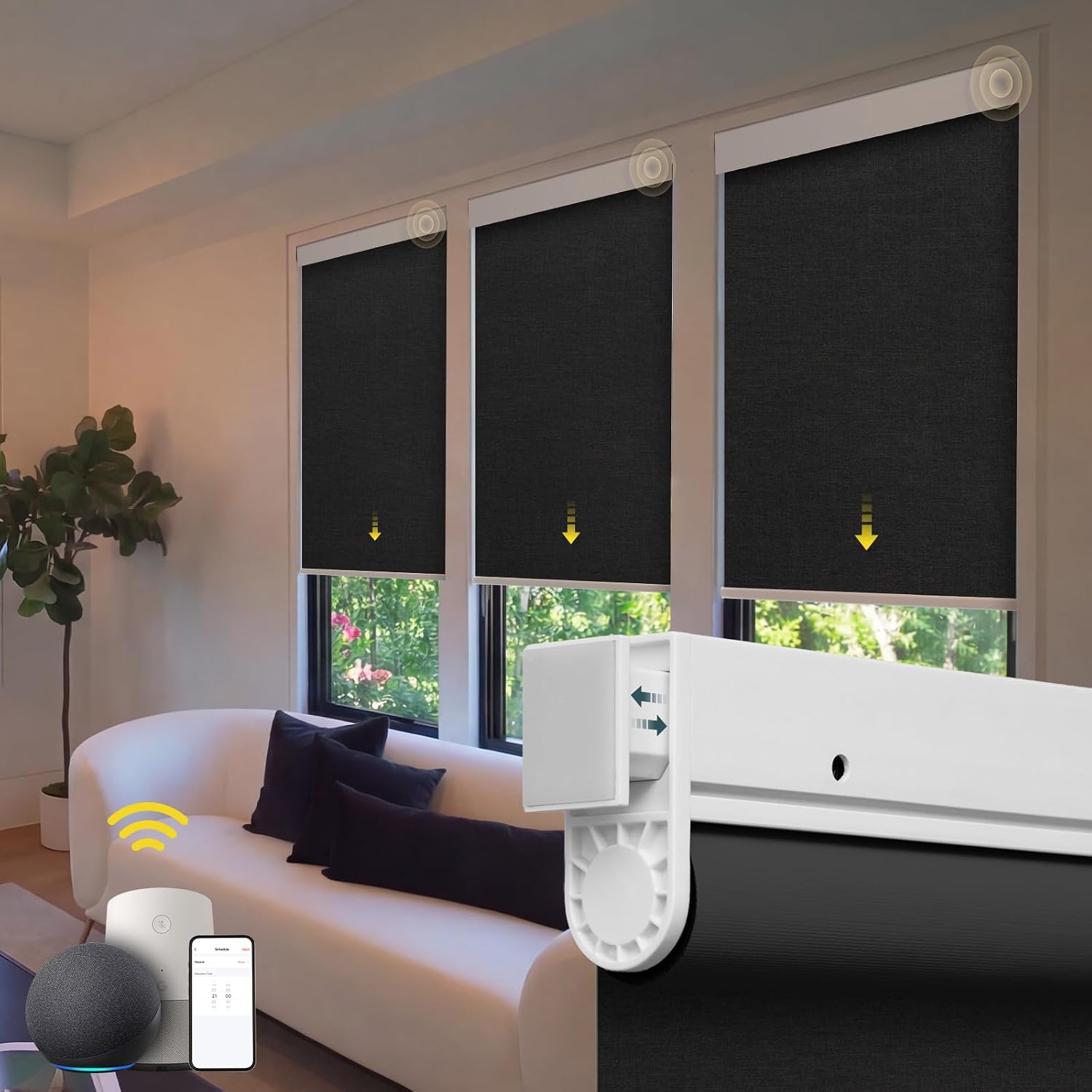 Motorized Blinds No Drill Automatic Blinds for Windows Cordless Roller Shades Electric Blinds with Remote Control Smart Blinds (White, 21.5 x 72)
