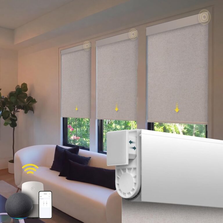 Motorized Blinds No Drill Automatic Blinds for Windows Cordless Roller Shades Electric Blinds with Remote Control Smart Blinds (White, 34.25 x 72)