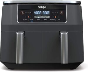 Ninja Foodi Air Fryer, 10 Qt DualZone, 6-in-1, Black, DZ302 | Air fry, broil, roast, keep warm, dehydrate, bake, 2x5 Qt baskets, Fits 8 lbs wings