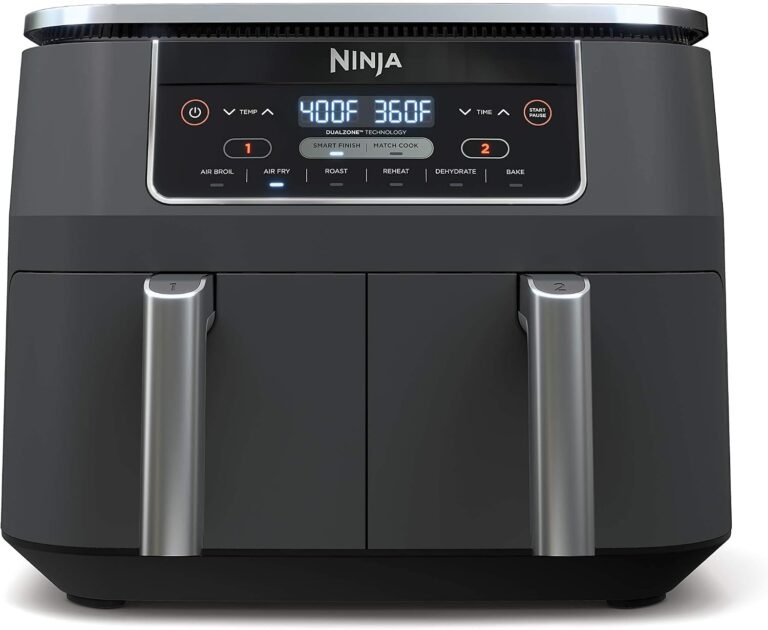 Ninja Foodi Air Fryer, 10 Qt DualZone, 6-in-1, Black, DZ302 | Air fry, broil, roast, keep warm, dehydrate, bake, 2×5 Qt baskets, Fits 8 lbs wings