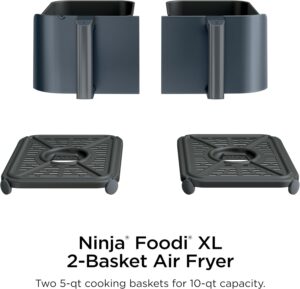 Ninja Foodi Air Fryer, 10 Qt DualZone Smart XL, 6-in-1, Grey, DZ550GY | Air fry, roast, broil, bake, reheat, dehydrate, Smart Cook thermometer, Stainless steel